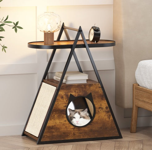 Wood Cat Condo & Vintage End Table Pet Furniture
