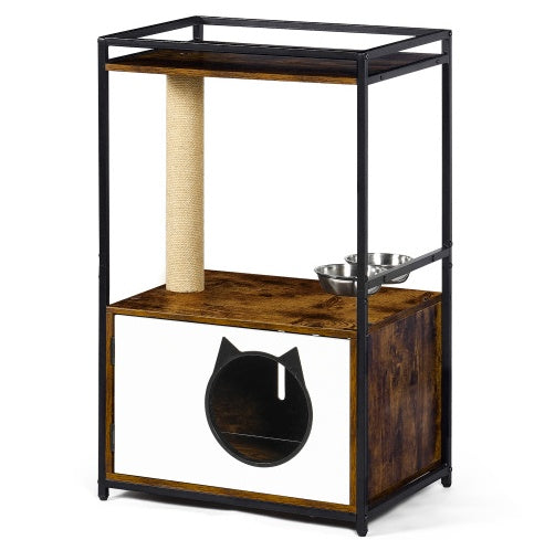 White Vintage Cat Tree with Integrated Feeding Station