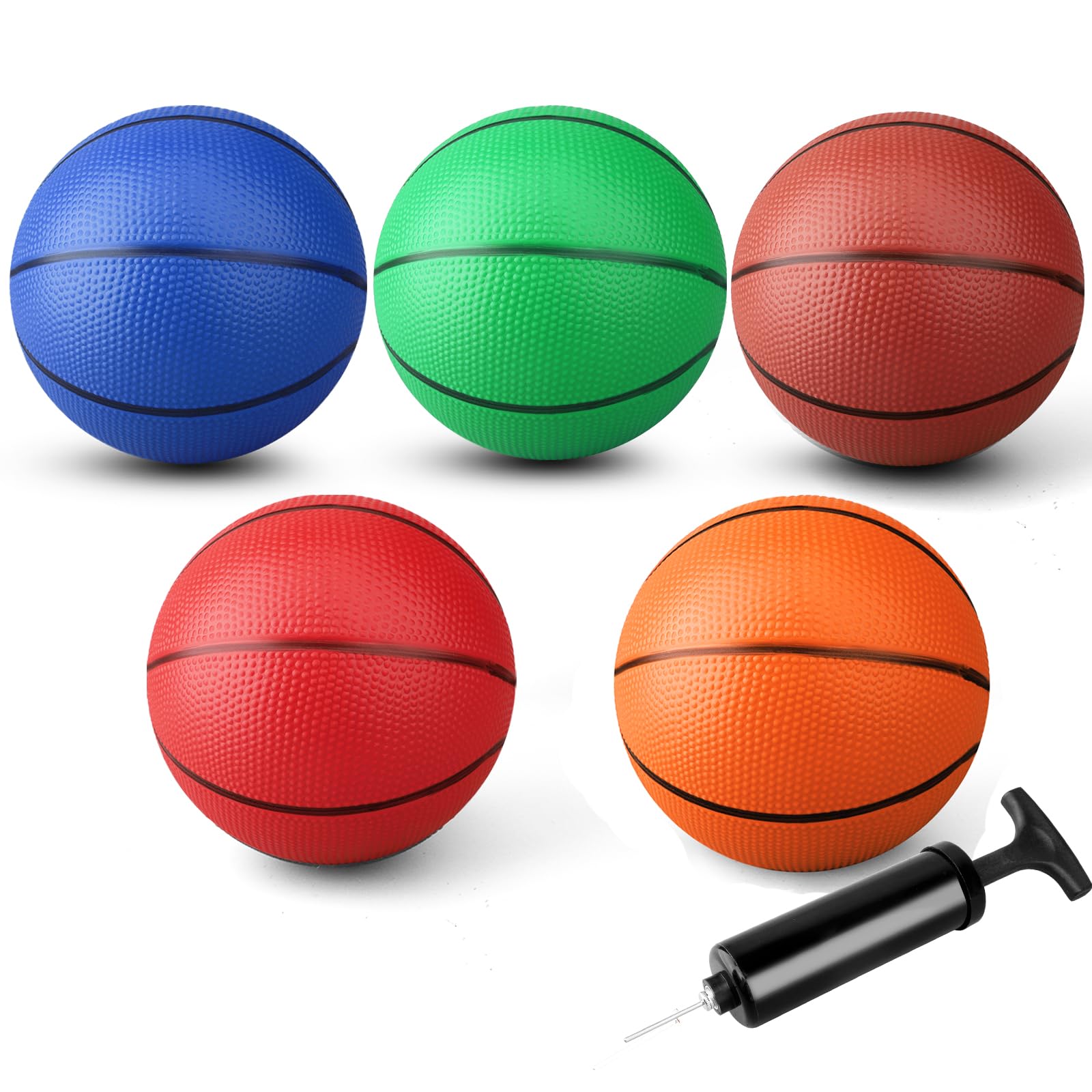 5-Piece 7" Mini Rubber Basketball Set with Pump