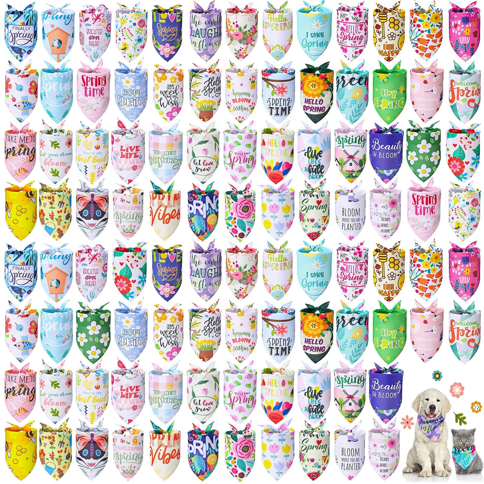 Kacctyen 100-Piece Bulk Seasonal Pet Bandana Collection
