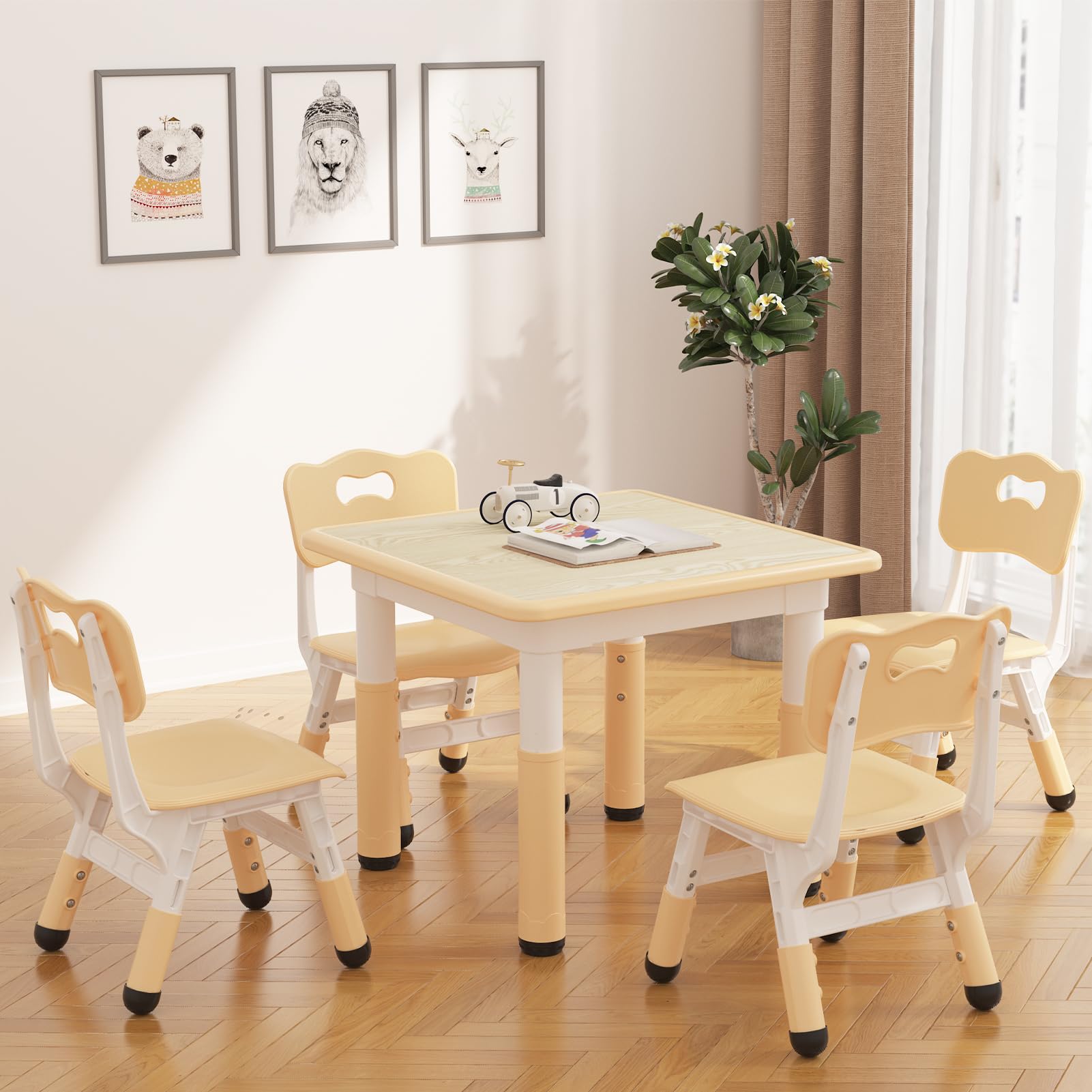 Modern Height-Adjustable Graffiti Art Table & 4-Chair Set