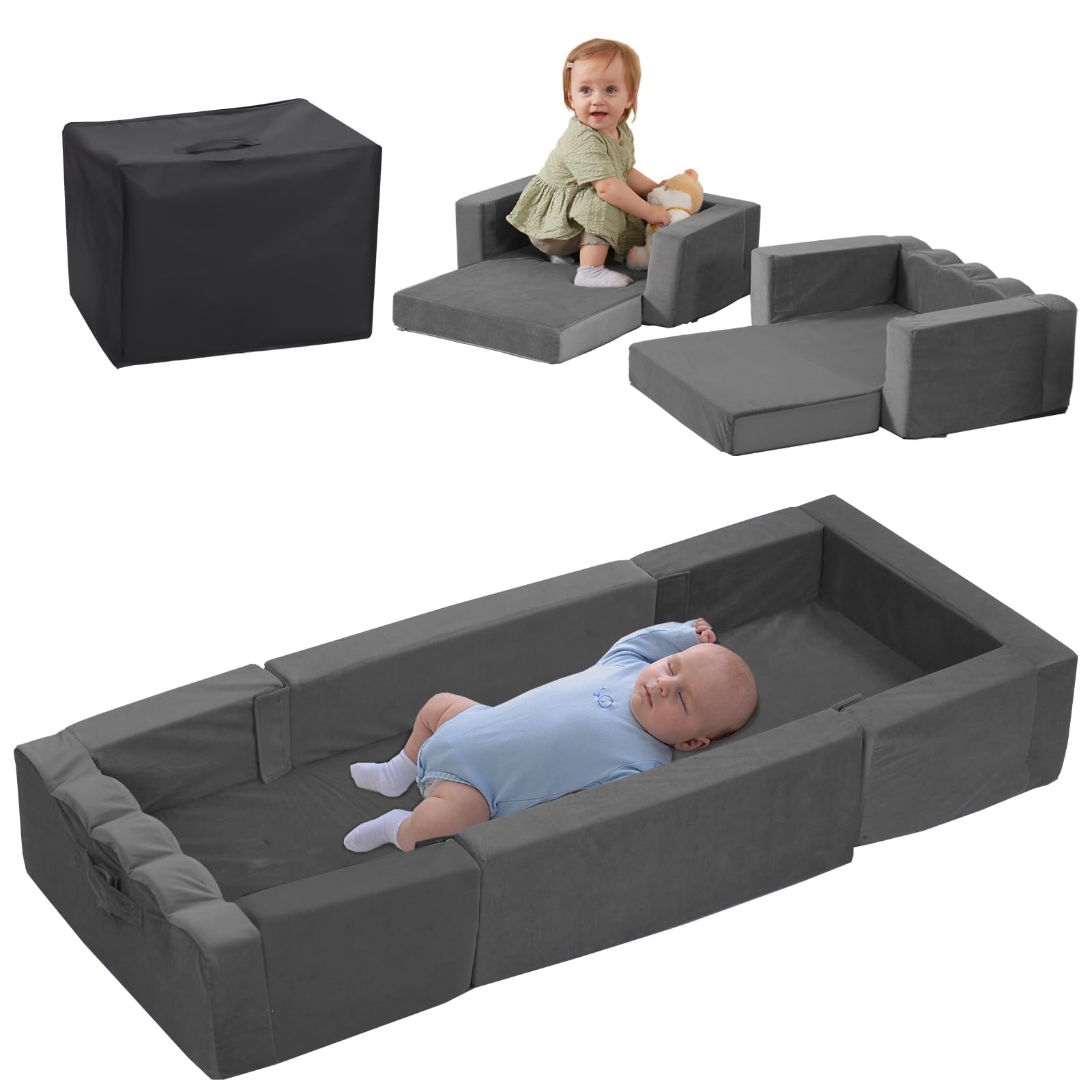 MOOZHEALTH 3-in-1 Convertible Toddler Travel Floor Bed