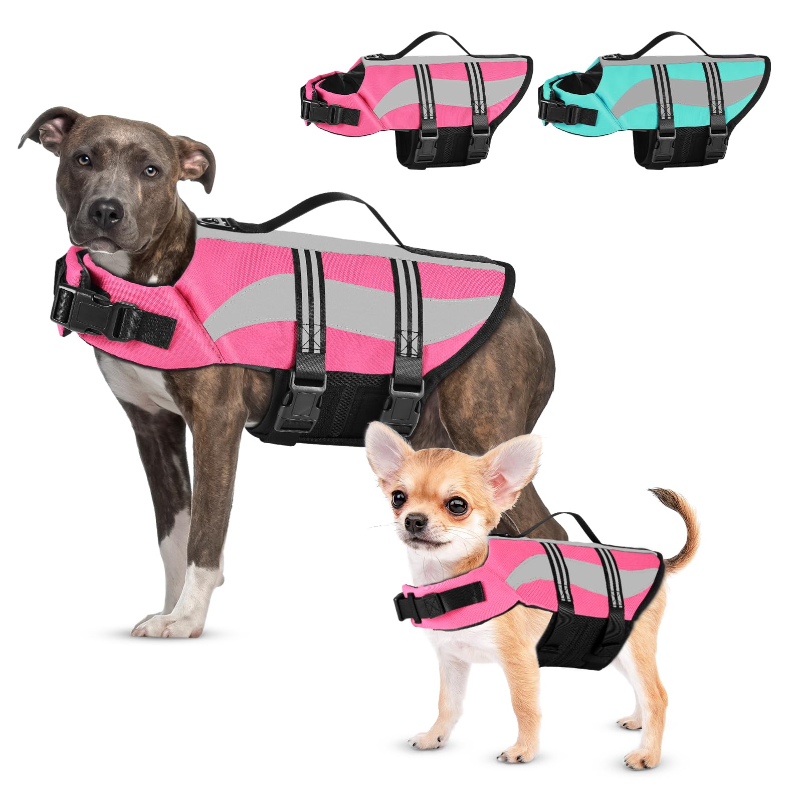 Petbank Adjustable High-Visibility Dog Life Jacket & Swim Vest (Pink)
