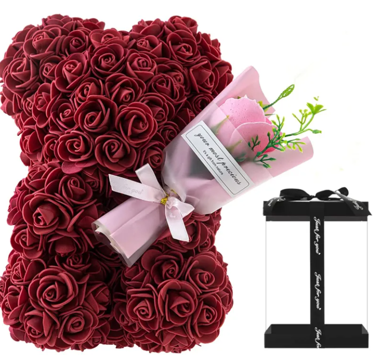 Legacy Love Professional Preserved Fresh Flower Rose Bear & Birthday Suite
