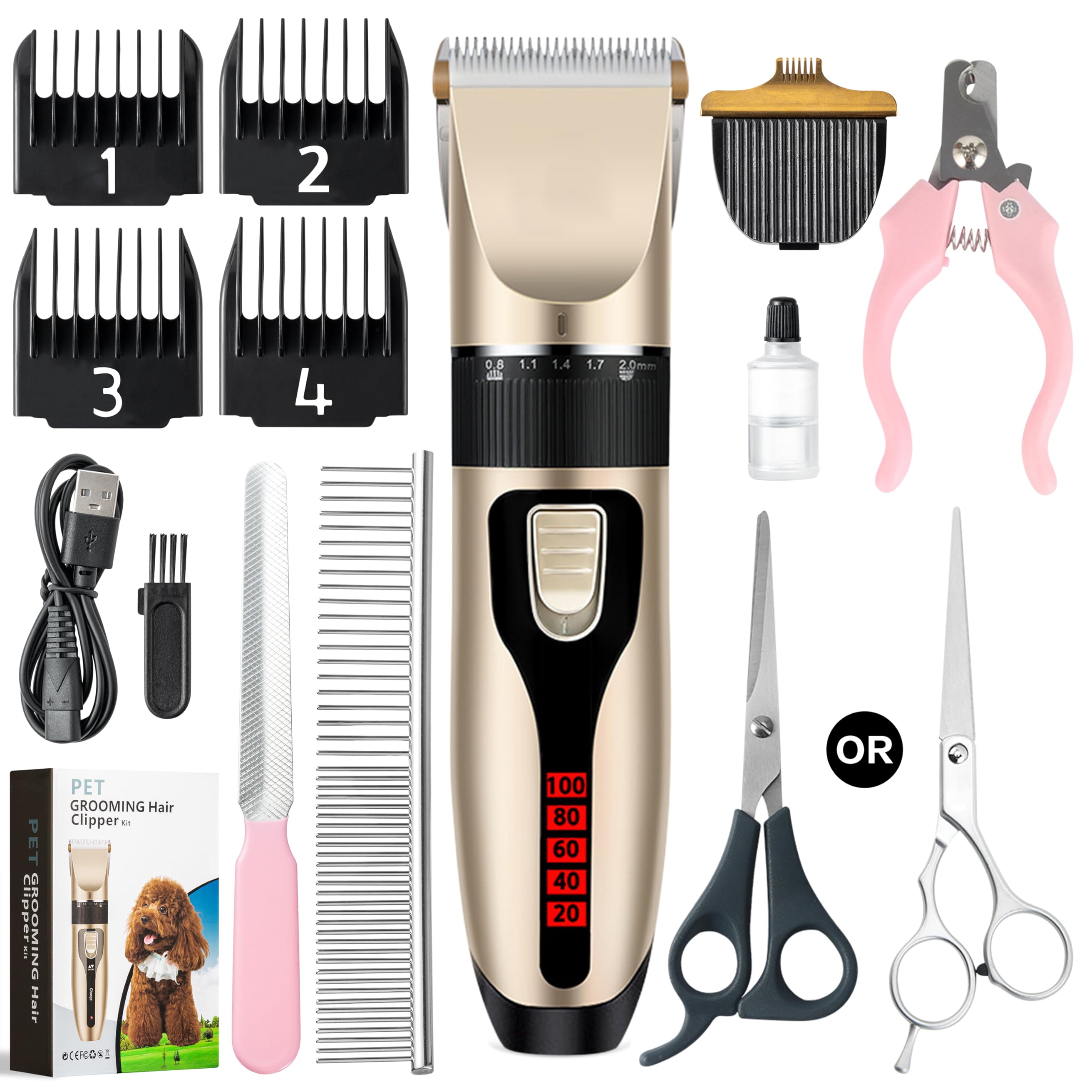 Low-Noise Professional Cordless Pet Hair Clipper & Trimmer Set