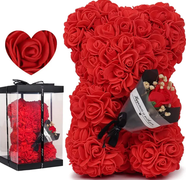 Legacy Love Professional Preserved Fresh Flower Rose Bear & Birthday Suite