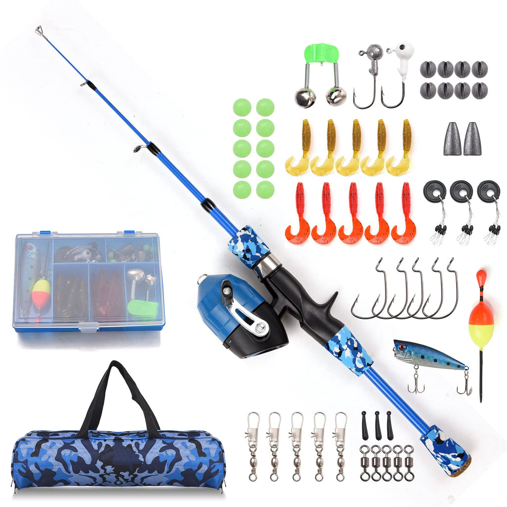 Doorslay Kids 3.94FT Telescopic Fishing Rod & Reel Combo Kit (Blue)