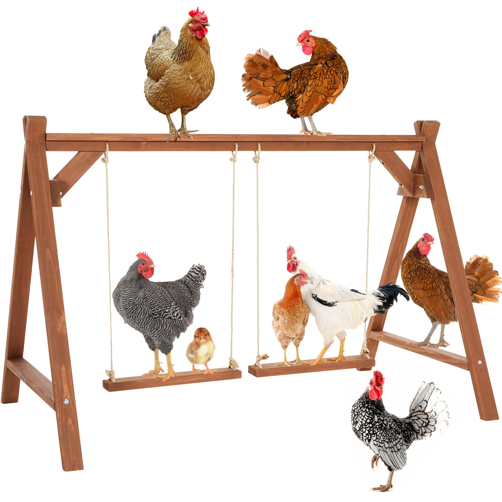 PETS FIT Solid Wood Chicken Roosting Bars & Dual Swing Set