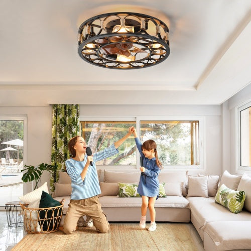 Professional Modern Caged Ceiling Fan with 6-Speed Remote & LED Light Suite