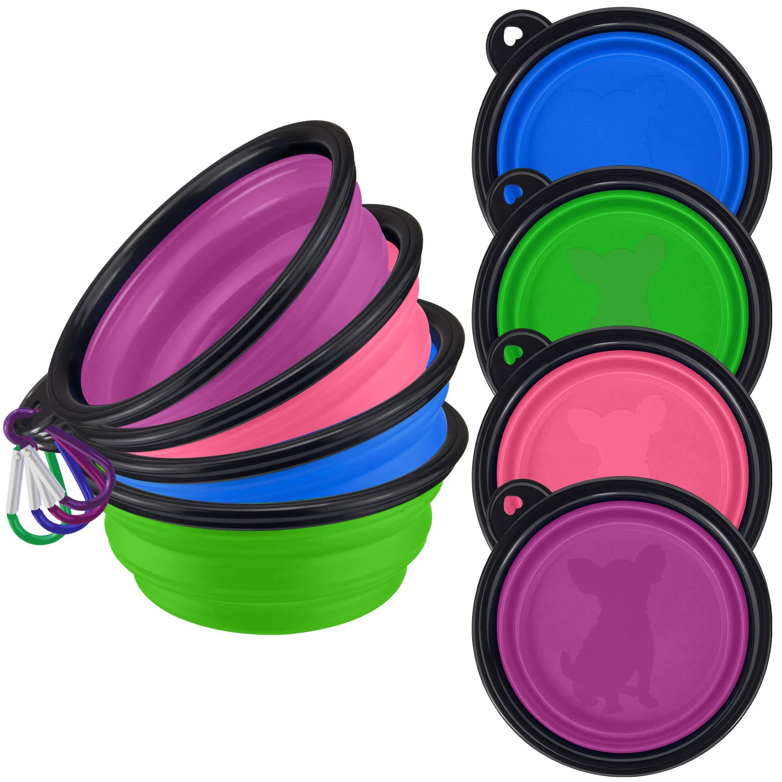 LAVAED 4-Pack Collapsible Multi-Pet Travel Bowls