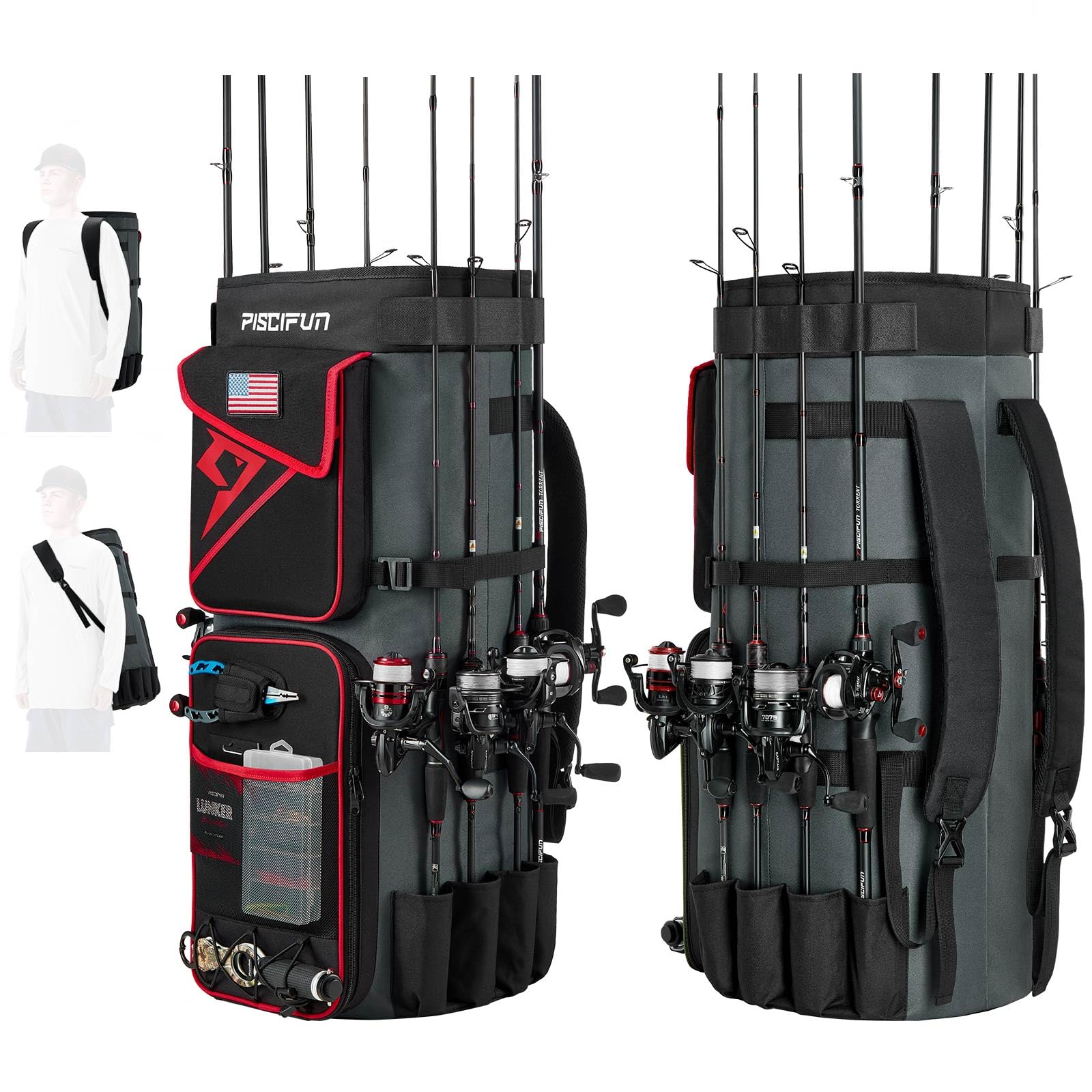 Piscifun 70L Large Storage Fishing Rod & Tackle Backpack