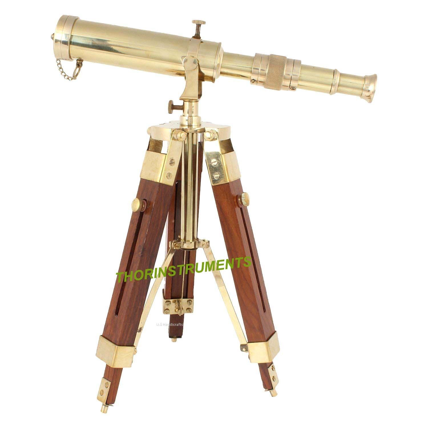 Heritage Collection: 9-Inch Vintage Brass Nautical Telescope with Wooden Tripod