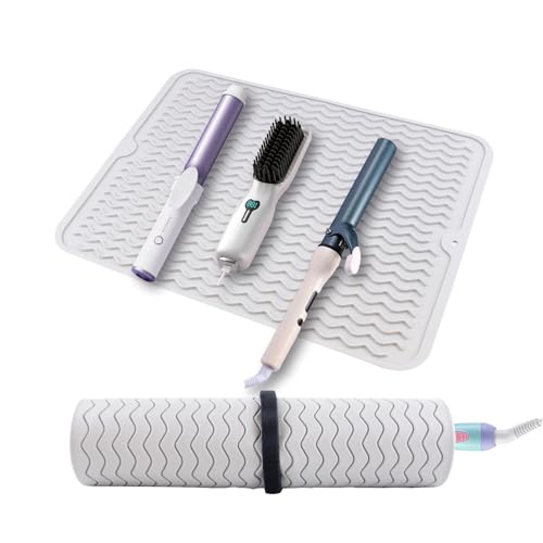 Oversize Silicone Heat Resistant Styling Tool Mat & Travel Wrap (Grey)