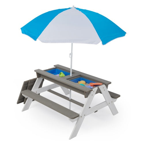 3-in-1 'Discovery' Wooden Picnic Table with Umbrella & Sensory Bins