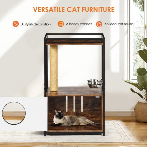 White Vintage Cat Tree with Integrated Feeding Station